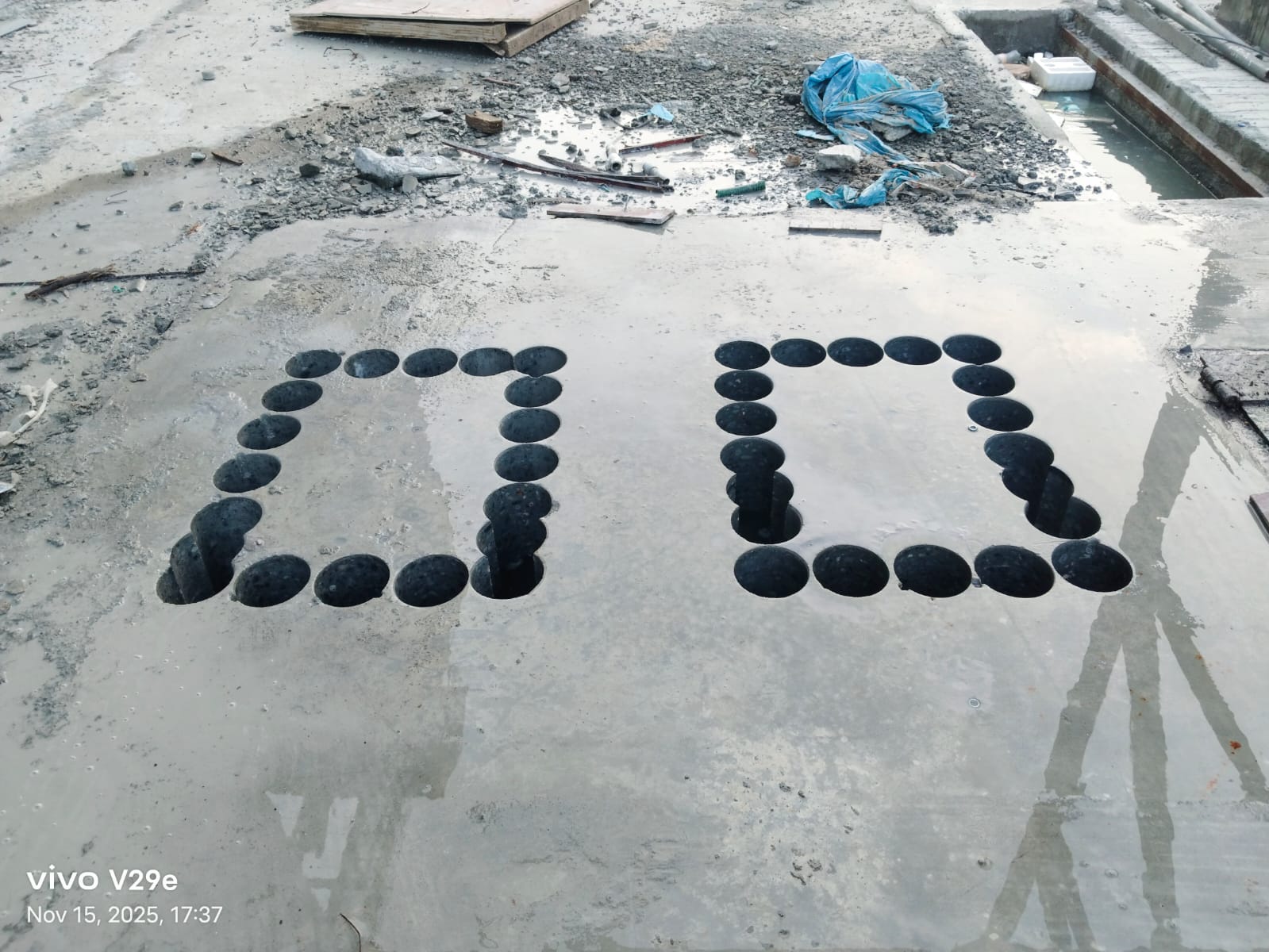 Finished circular core-cut openings in a concrete slab